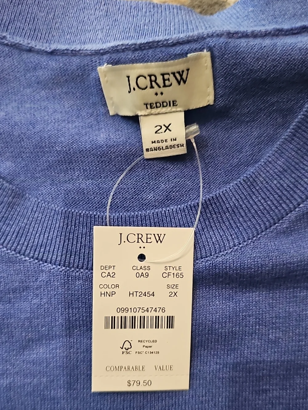 J Crew Teddie Sweater Blue Size 2x Plus Nwt